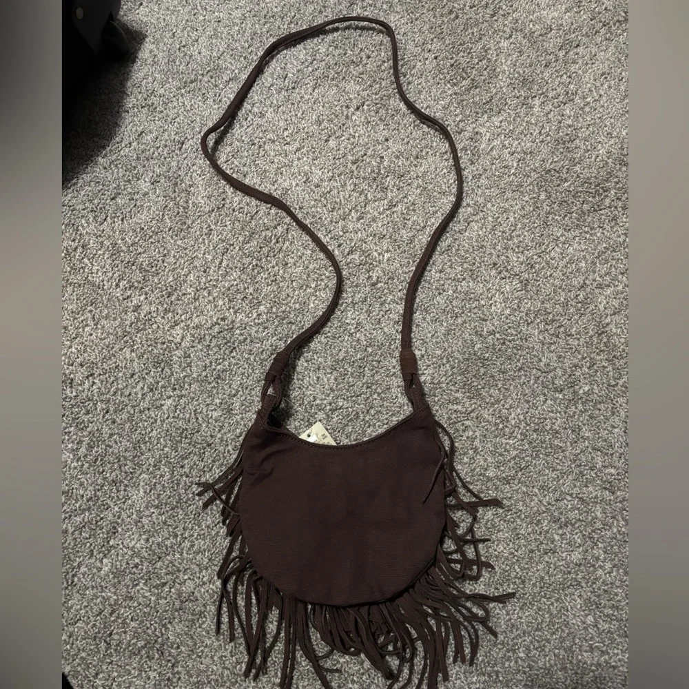 American Eagle Boho Fringe Mini Purse Bag Brown - Picture 3 of 7